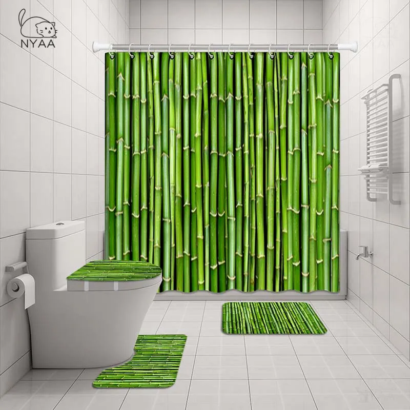 Nyaa 3D Green Bamboo Bathroom Waterproof Shower Curtain Set Pedestal Rug Lid Carpet Toilet Cover Set Bath Curtain Mat Set
Nyaa 3D Green Bamboo Bathroom Waterproof Shower Curtain Set Pedestal Rug Lid Carpet Toilet Cover Set Bath Curtain Mat Set