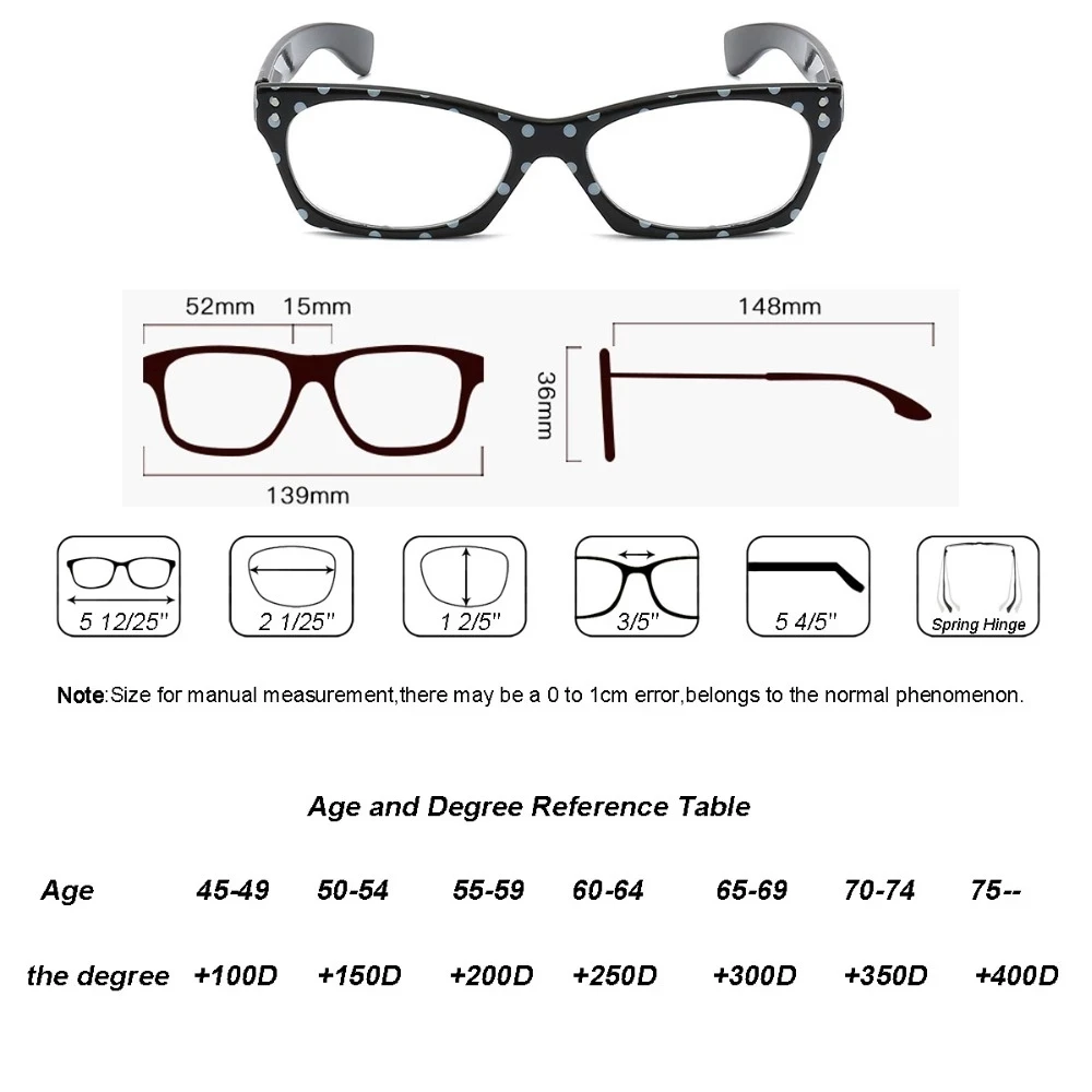 Cateye Reading Glasses Women Stylish Dot Design Square High Quanlity Resin Rerto Eyeglasses Presbyopic Eyeglass Diopter
Cateye Reading Glasses Women Stylish Dot Design Square High Quanlity Resin Rerto Eyeglasses Presbyopic Eyeglass Diopter