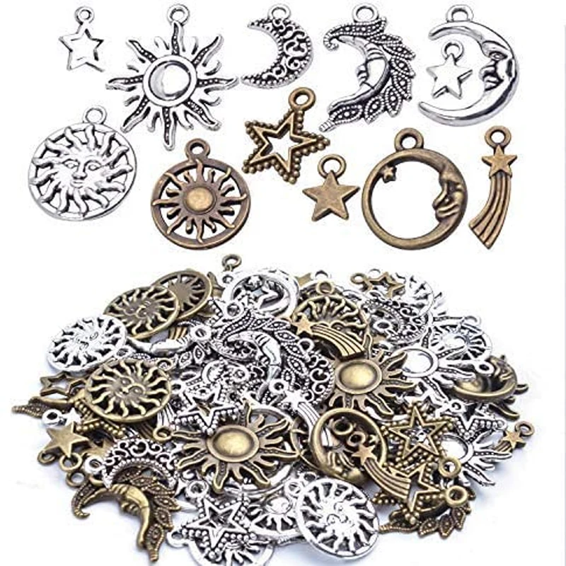 80 Pieces Celestial Collection Charms, Mixed Sun Moon Star Meteor Charms Pendant Jewelry for DIY-Vintage Bronze and Silver Color 
80 Pieces Celestial Collection Charms, Mixed Sun Moon Star Meteor Charms Pendant Jewelry for DIY-Vintage Bronze and Silver Color