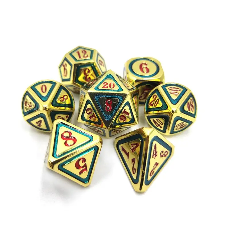 New Metal Dice 7pcs/set RPG Dice Board Game Toy D4 D6 D8 D10 D12 D20 Magic Props Polyhedral Dice A69A 
New Metal Dice 7pcs/set RPG Dice Board Game Toy D4 D6 D8 D10 D12 D20 Magic Props Polyhedral Dice A69A