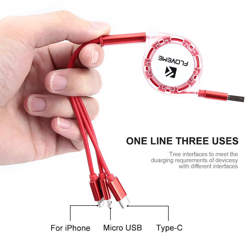 USB-кабель FLOVEME 3 в 1 для iPhone Samsung Xiaomi зарядное устройство быстрой зарядки USB Type-c Micro