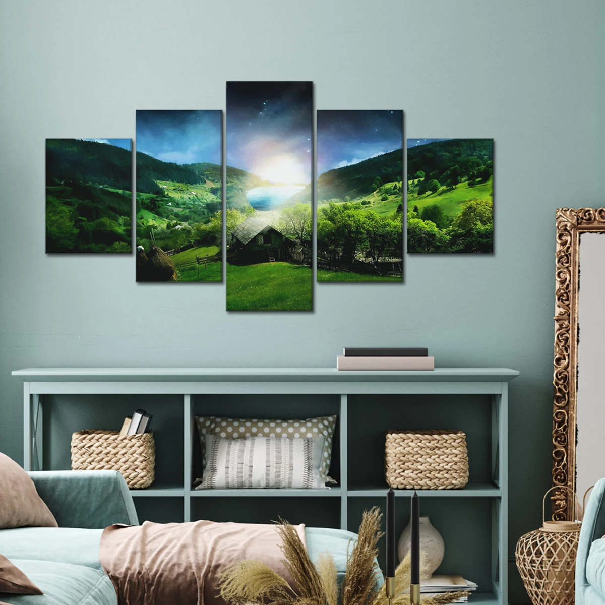 Green Forest Lake Mountain Canvas Painting Wooden House Starry Sky Posters Natural Landscape Wall Art Pictures Home Decoration
Green Forest Lake Mountain Canvas Painting Wooden House Starry Sky Posters Natural Landscape Wall Art Pictures Home Decoration