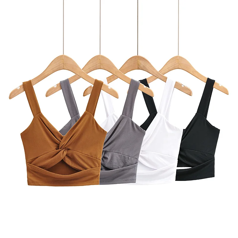 Summer new style street casual solid color chest cross pleated vest women, elastic tight-fitting slim short vest women
Summer new style street casual solid color chest cross pleated vest women, elastic tight-fitting slim short vest women