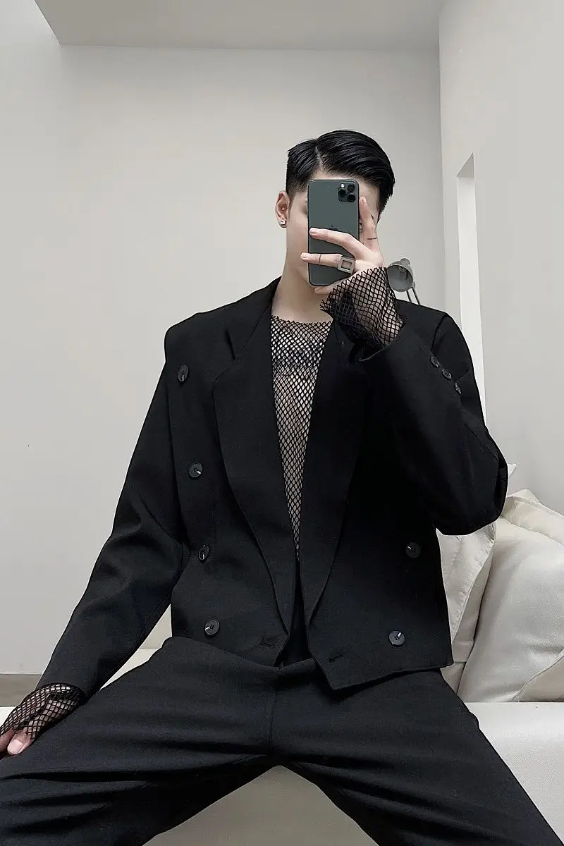 IEFB /men's wear design personalized black blazers folding wide-shoulder niche fashionable short style suit coat male 9Y3745
IEFB /men's wear design personalized black blazers folding wide-shoulder niche fashionable short style suit coat male 9Y3745