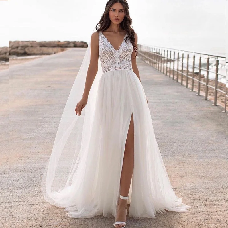 Bohemian Wedding Dress Lace Split Tulle Sleeveless A-Line Vintage Bridal Gown Boho Charming Vestido De Noiva Robe De Mariee
Bohemian Wedding Dress Lace Split Tulle Sleeveless A-Line Vintage Bridal Gown Boho Charming Vestido De Noiva Robe De Mariee