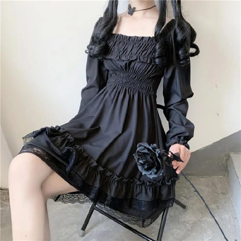 Women's New Dress Dark Goth Punk Style Solid Color Multi-layer Ruffled Loose Lace Tulle Sense Puff Sleeve Square Neck Dresses
Women's New Dress Dark Goth Punk Style Solid Color Multi-layer Ruffled Loose Lace Tulle Sense Puff Sleeve Square Neck Dresses