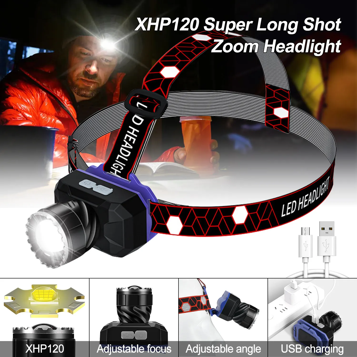 20W XHP120 Ultra Powerful Led Headlight USB Rechargeable Zoomable Headlamp 2000lm Fishing Lamp Work Head Torch Camping Lantern
20W XHP120 Ultra Powerful Led Headlight USB Rechargeable Zoomable Headlamp 2000lm Fishing Lamp Work Head Torch Camping Lantern
