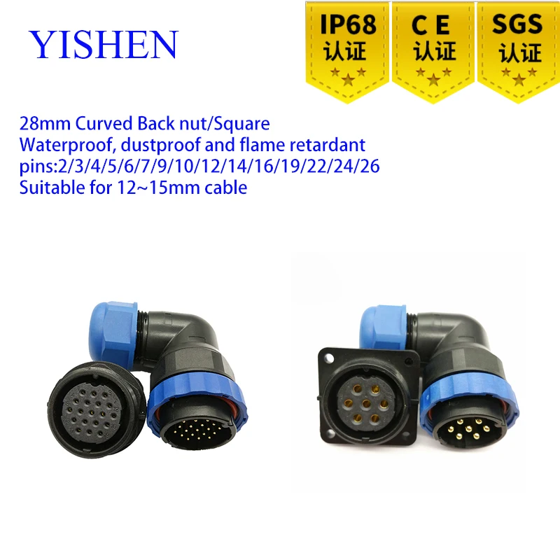 Curved Waterproof IP68 2 3 4 5 6 7 9 12 14 16 19 22 24 26 PIN Male Plug & Female Socket Panel Mount Wire Cable Connector 28 MM
Curved Waterproof IP68 2 3 4 5 6 7 9 12 14 16 19 22 24 26 PIN Male Plug & Female Socket Panel Mount Wire Cable Connector 28 MM