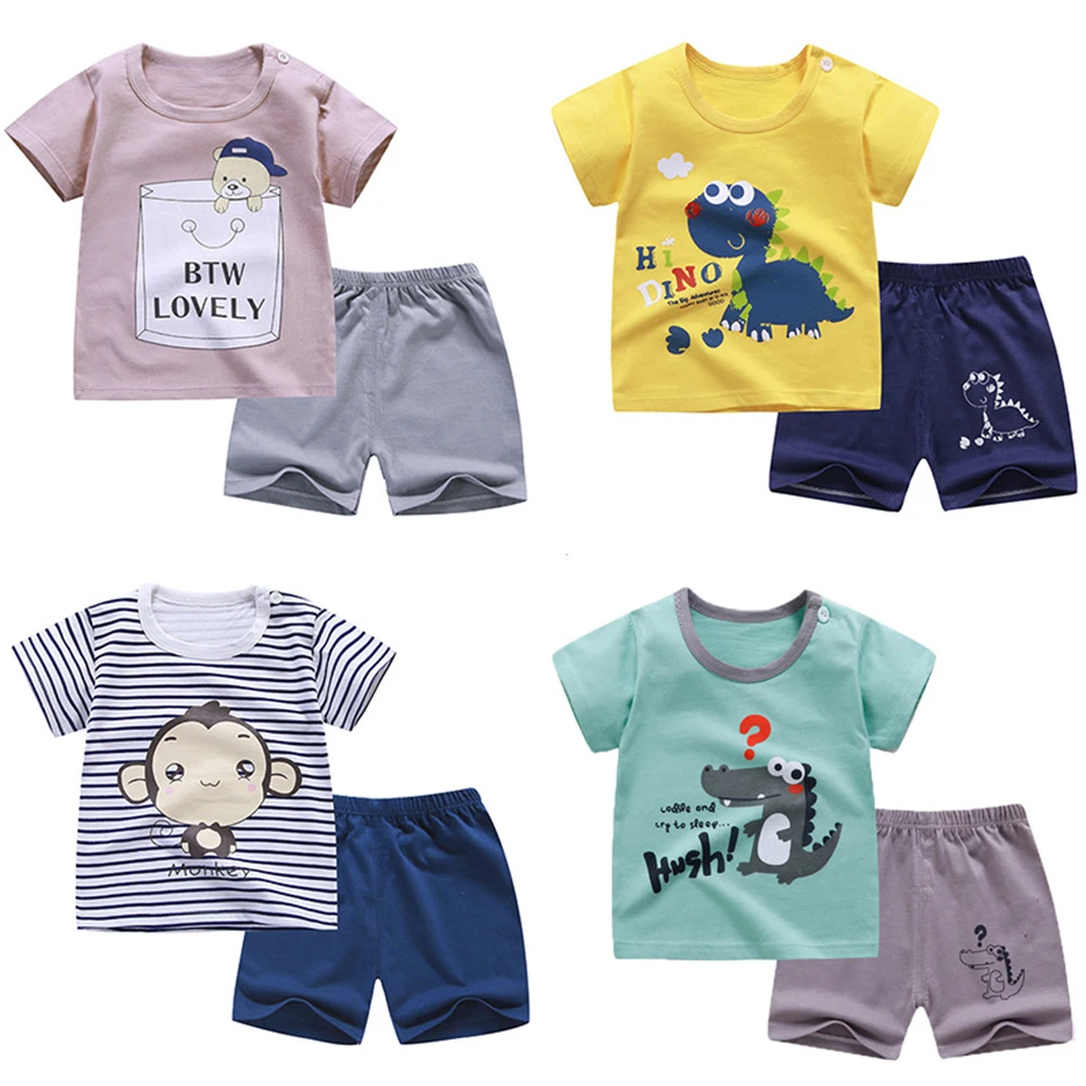 Комплект из 2 предметов хлопковая летняя одежда для маленьких детей мягкие шорты