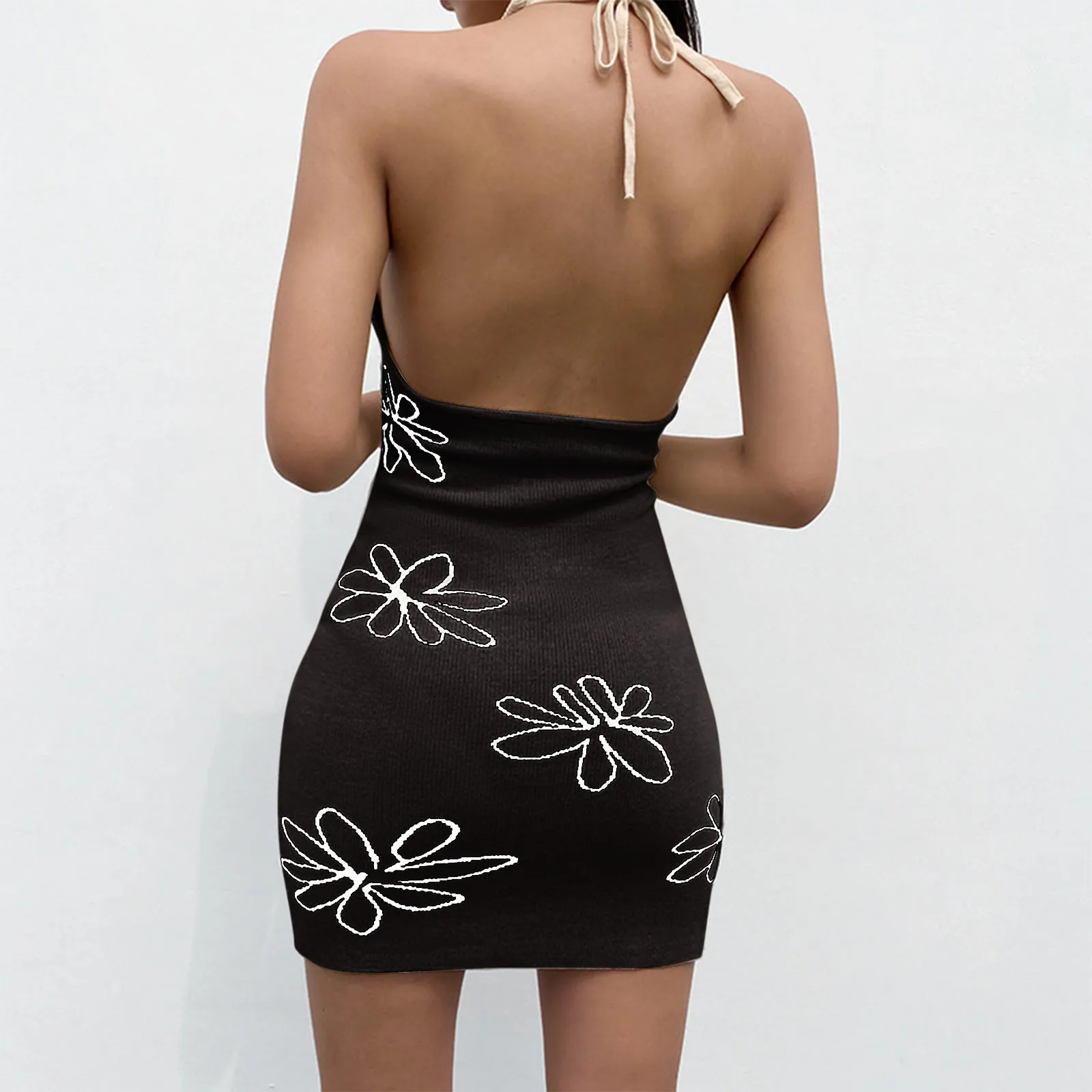40# Backless Mini Dress Halter Bodycon Floral Print Summer Dress 2021 Sleeveless Skinny Knitted Dress Woman Vestidos De Mujer
40# Backless Mini Dress Halter Bodycon Floral Print Summer Dress 2021 Sleeveless Skinny Knitted Dress Woman Vestidos De Mujer