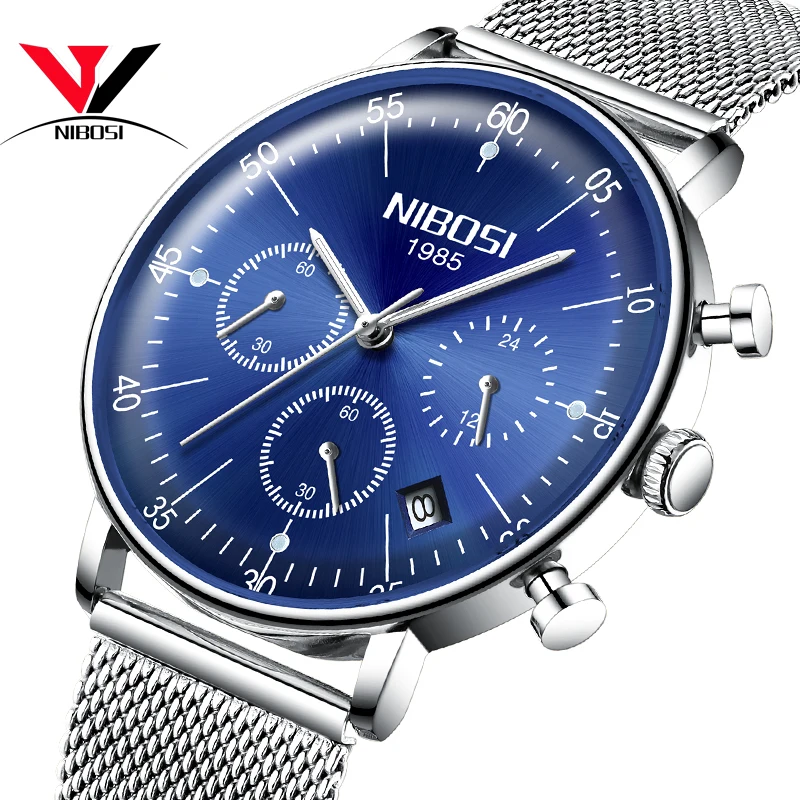 

Часы наручные NIBOSI мужские кварцевые, брендовые роскошные повседневные водонепроницаемые спортивные с тонким сетчатым браслетом и датой