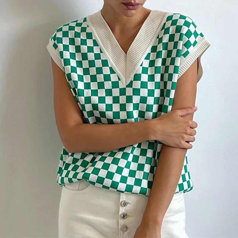 Y2K Knit Green Plaid Sweater Vest for Women 2021 Fall Winter Casual V-neck Loose Sleeveless Pullovers Sweater Vintage Sweater
Y2K Knit Green Plaid Sweater Vest for Women 2021 Fall Winter Casual V-neck Loose Sleeveless Pullovers Sweater Vintage Sweater