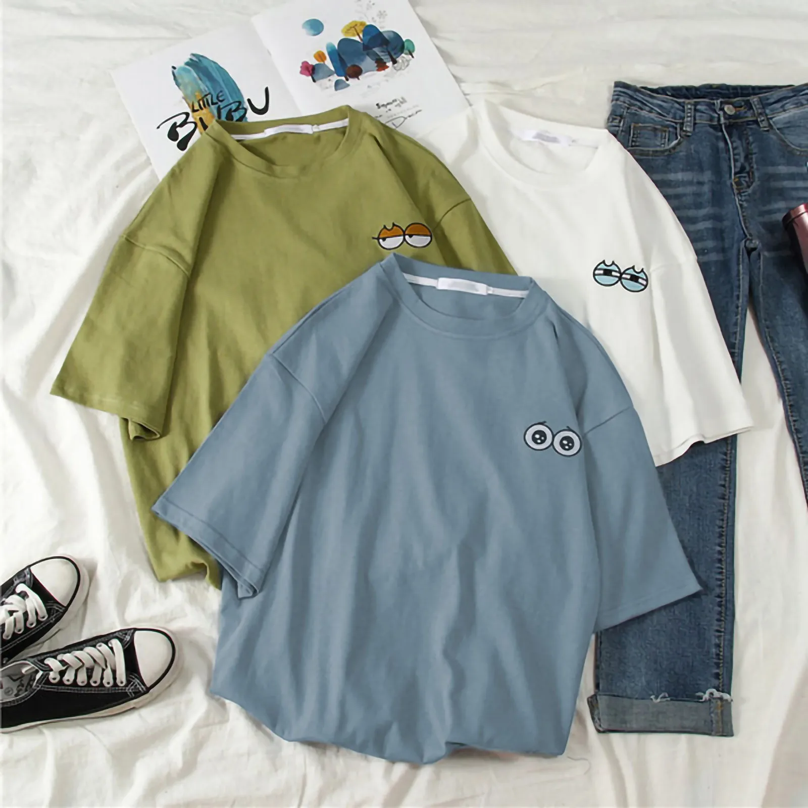 Summer Oversize Korean Womens T-Shirts Solid Color Embroidery Small Pattern Loose Casual Short Sleeve Harajuku Tee Shirt Tops
Summer Oversize Korean Womens T-Shirts Solid Color Embroidery Small Pattern Loose Casual Short Sleeve Harajuku Tee Shirt Tops