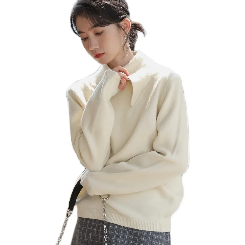 Make new han edition solid color polo collar pure color knitting a sweater 
Make new han edition solid color polo collar pure color knitting a sweater