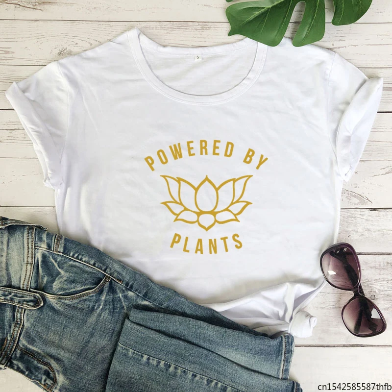 

Plant Lady Gardening Powered By Plants Vegetarian T-shirt Cute Women Graphic Vegan Clothing Top Tee Shirt CasualGift Tshirt