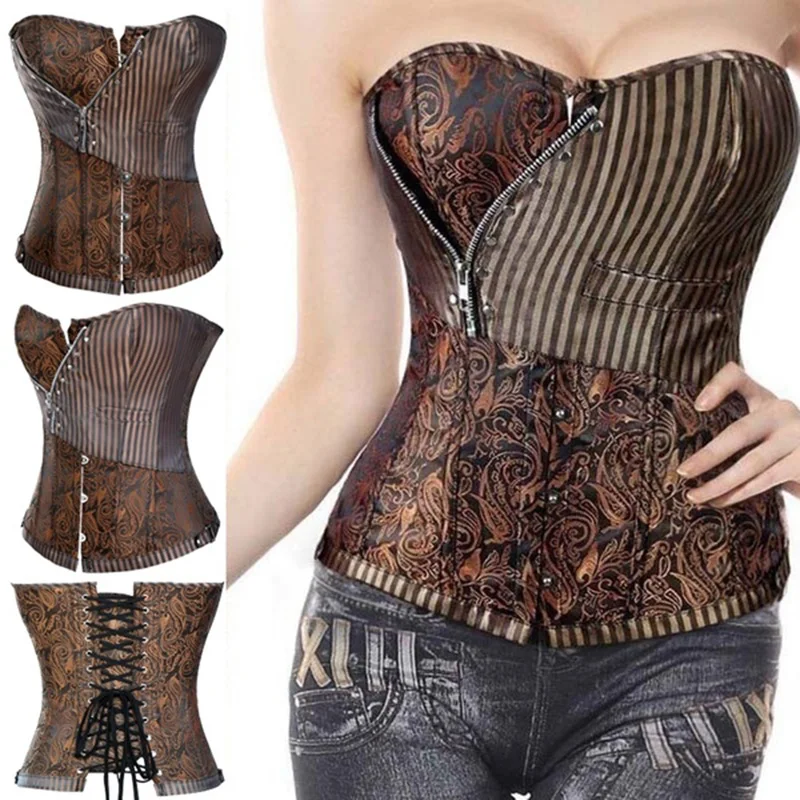 Brown Sexy Corsets and bustiers Steampunk Corset Top Waist Tummyr Gothic Clothing Corselet Brocade Zip Patchwork S-2XL
Brown Sexy Corsets and bustiers Steampunk Corset Top Waist Tummyr Gothic Clothing Corselet Brocade Zip Patchwork S-2XL