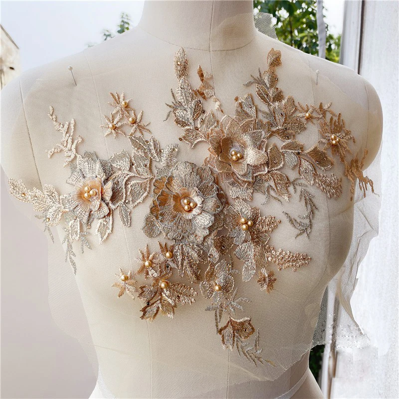Gold Beaded Beautiful Large Piece Handmade Pearls Crystal Rhinestone Patch Wedding Dress Applique Accessories
Gold Beaded Beautiful Large Piece Handmade Pearls Crystal Rhinestone Patch Wedding Dress Applique Accessories