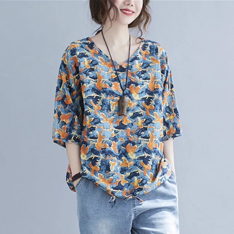 Women Cotton Linen Casual T-shirts New Arrival 2021 Summer Vintage Style V-neck Floral Print Loose Female Tops Tees S3673
Women Cotton Linen Casual T-shirts New Arrival 2021 Summer Vintage Style V-neck Floral Print Loose Female Tops Tees S3673