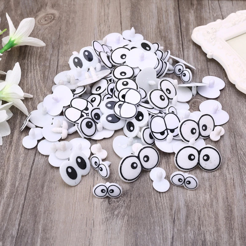 

T5EC 100 Pieces 0.79-1.97 Inches Eye Shape Plastic Mixed Large Packaging Black and White Cartoon Eyes Wide Types and Sizes