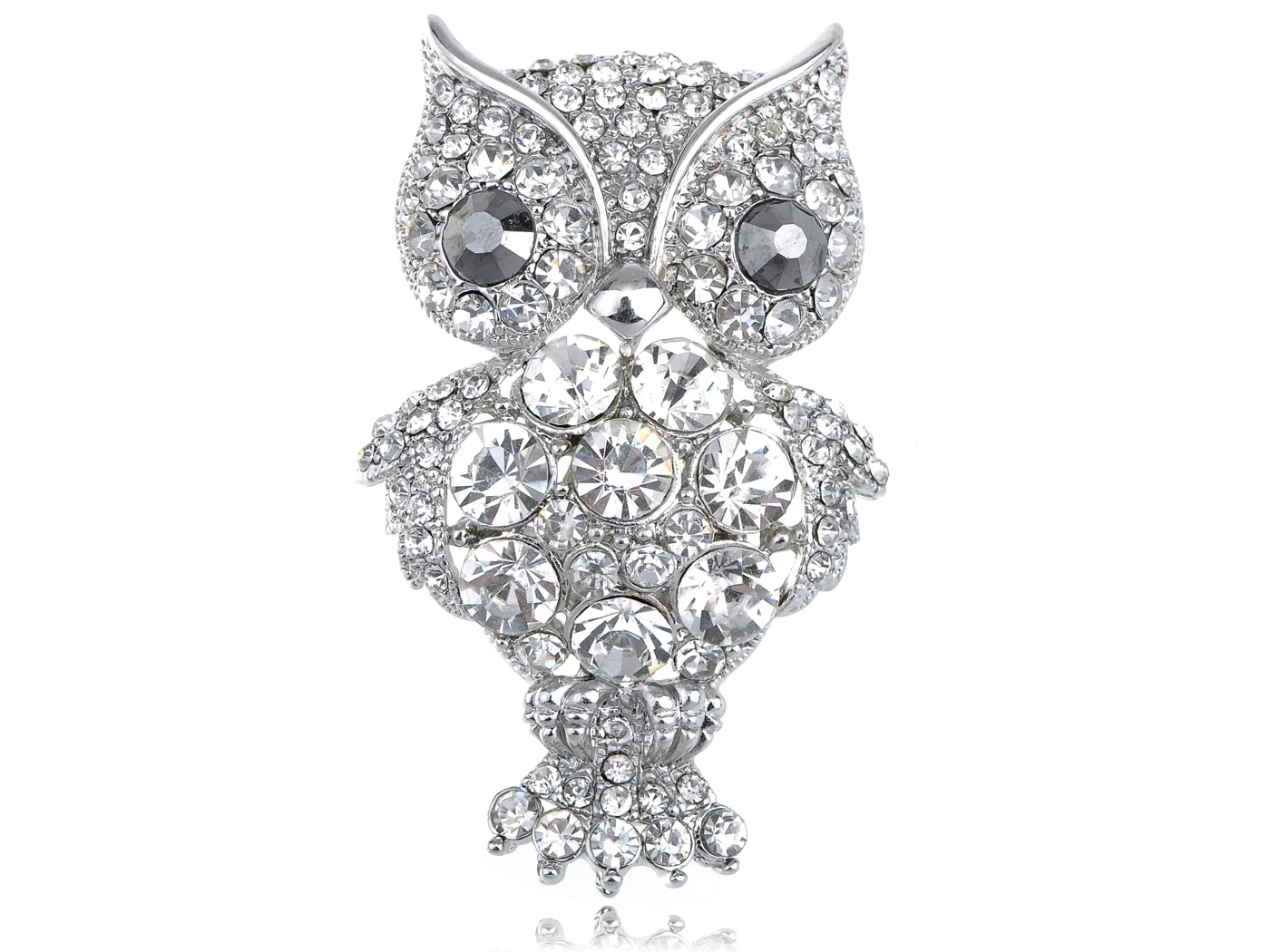 

Silvery Tone Shinny Clear Crystal Rhinestones Wise Owl Animal Brooch Pin Daily Accessorise