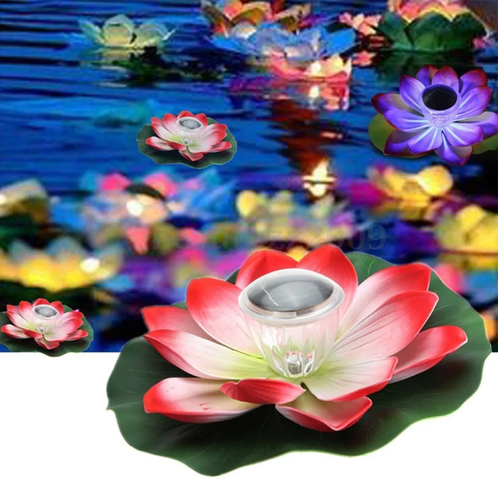 Bzoosio1 Pcs Solar Outdoor Floating Lotus Light Pool Pond Garden Water Flower 7 Color RGB LED Lamp Decking B1 | Лампы и освещение