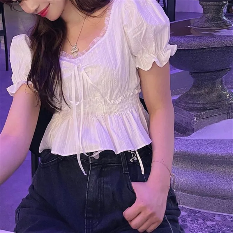 Rockmore Lace Patchwork T-Shirt Black Crop Tops Summer For Women Harajuku V-neck Tees Y2K Tshirts Cotton Top Korean Tshirts
Rockmore Lace Patchwork T-Shirt Black Crop Tops Summer For Women Harajuku V-neck Tees Y2K Tshirts Cotton Top Korean Tshirts