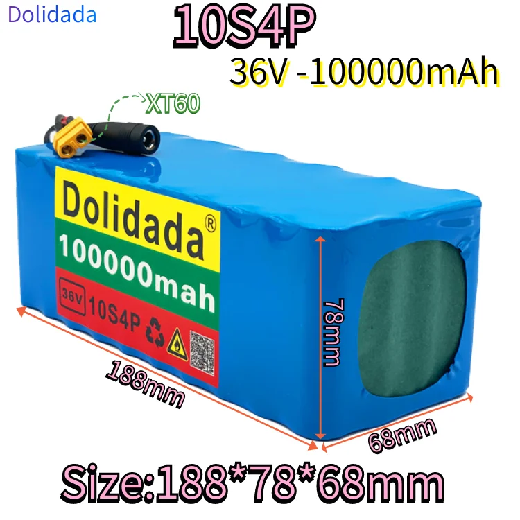 36V 10s4p 100000mAh 1000W large capacity 18650 lithium battery pack electric bicycle scooter with BMS XT60 plug +42v 2A charger