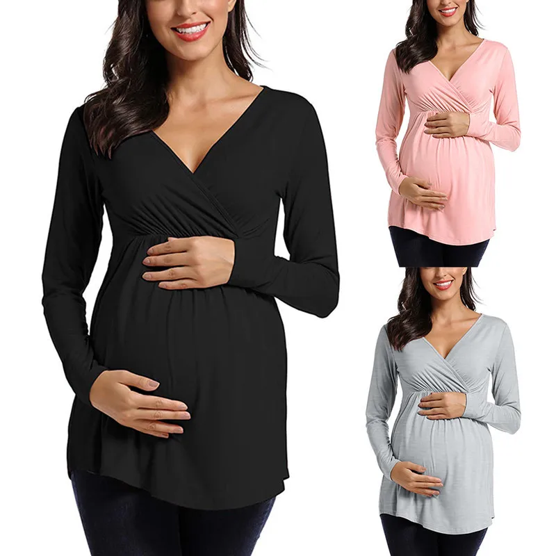 Maternity T-shirt V-neck Nursing Top Long Sleeve Breastfeeding Maternity Tops Casual Clothes Pure Color
Maternity T-shirt V-neck Nursing Top Long Sleeve Breastfeeding Maternity Tops Casual Clothes Pure Color