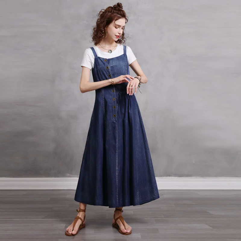 IEQJ Women Blue Casual Pleated Single Breasted Denim Ruffles Strap Dress Newv-neck Sleeveless Loose Fashion Summer 2021 3F0464
IEQJ Women Blue Casual Pleated Single Breasted Denim Ruffles Strap Dress Newv-neck Sleeveless Loose Fashion Summer 2021 3F0464