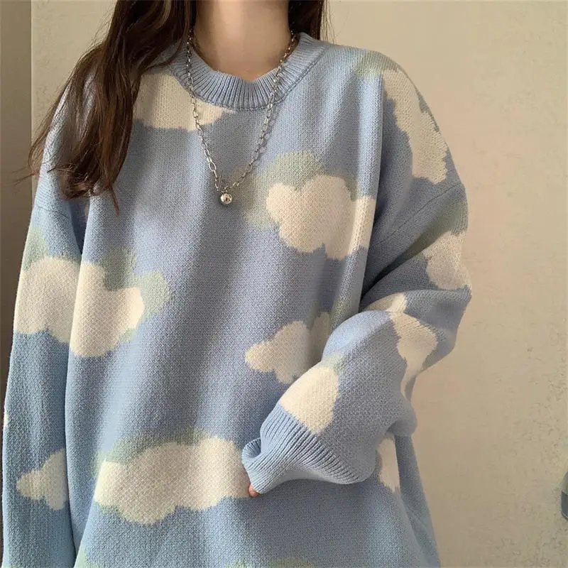 Korean fashion Cartoon Cloud Women Sweater Chic Causal Oversized Knitted Pullover Tops 2021 Autumn New Pull Jumpers OverSize 
Korean fashion Cartoon Cloud Women Sweater Chic Causal Oversized Knitted Pullover Tops 2021 Autumn New Pull Jumpers OverSize