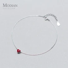 Modian Fashion Love Red Heart Silver Anklets for Women Simple Enamel Chain Bracelets for Leg Foot Jewelry Femme Accessories