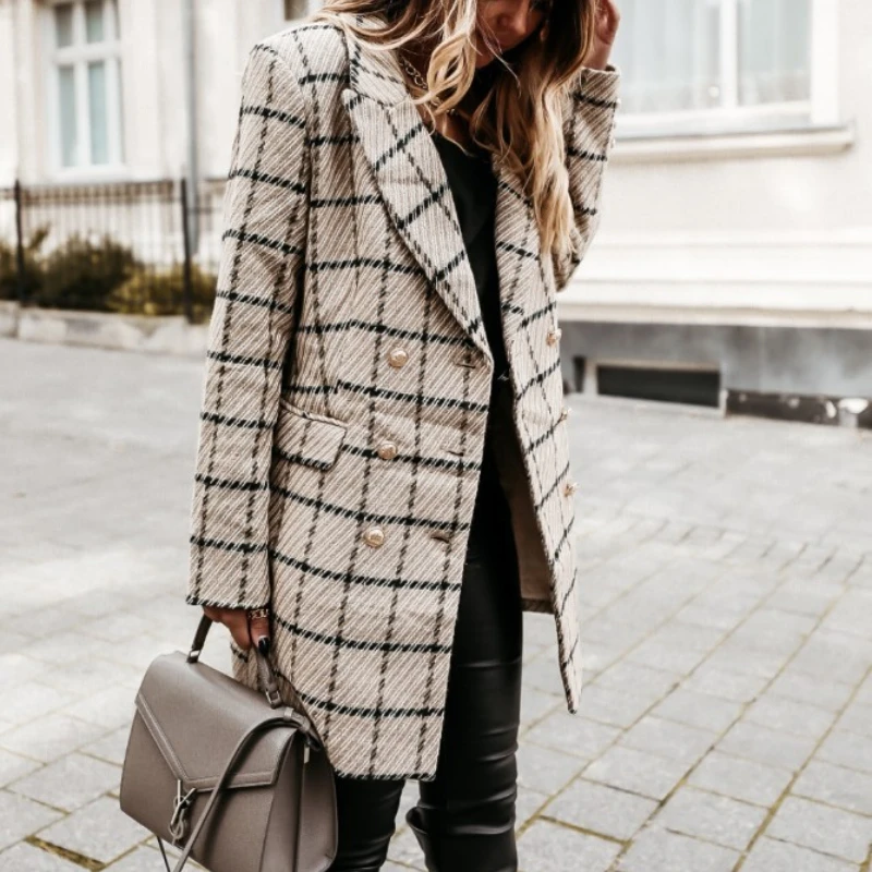 2021 New Autumn Winter Overcoat Women Blazer Tops Lattice Suits Double Breasted Long coat Fashion Lady Formal Vertical Design
2021 New Autumn Winter Overcoat Women Blazer Tops Lattice Suits Double Breasted Long coat Fashion Lady Formal Vertical Design