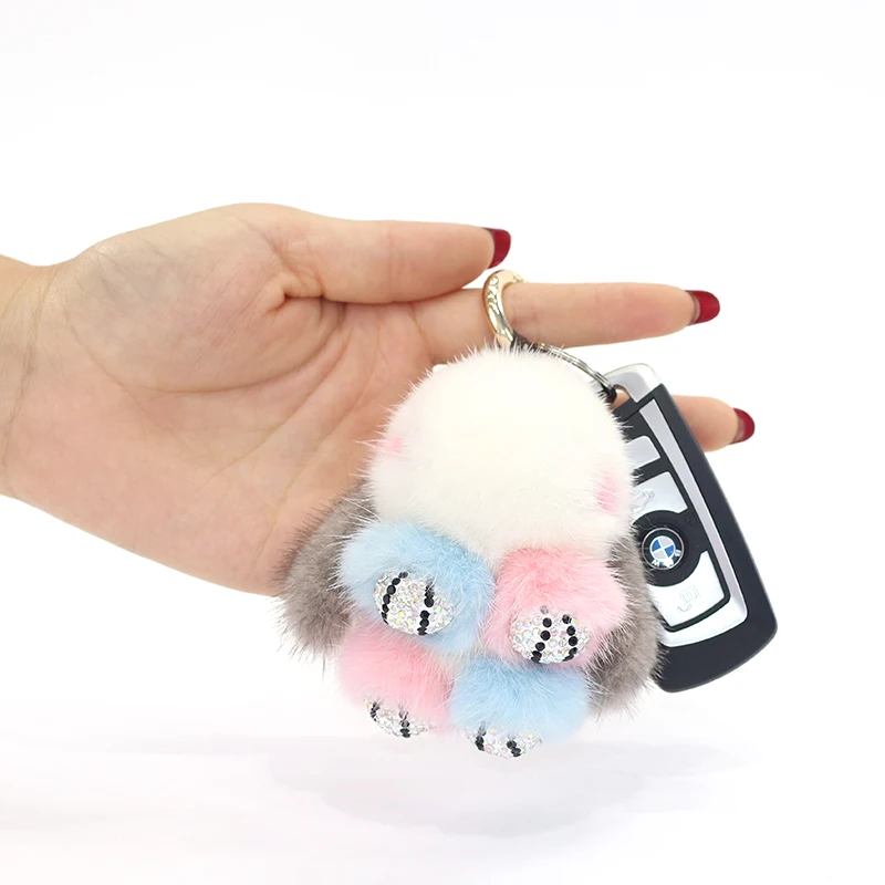 Key-Ring Jewelry Pompom Bunny Real Mink Fur Rabbit Keychain Trinket Fluffy Gift Women Toy Pendant | Украшения и аксессуары