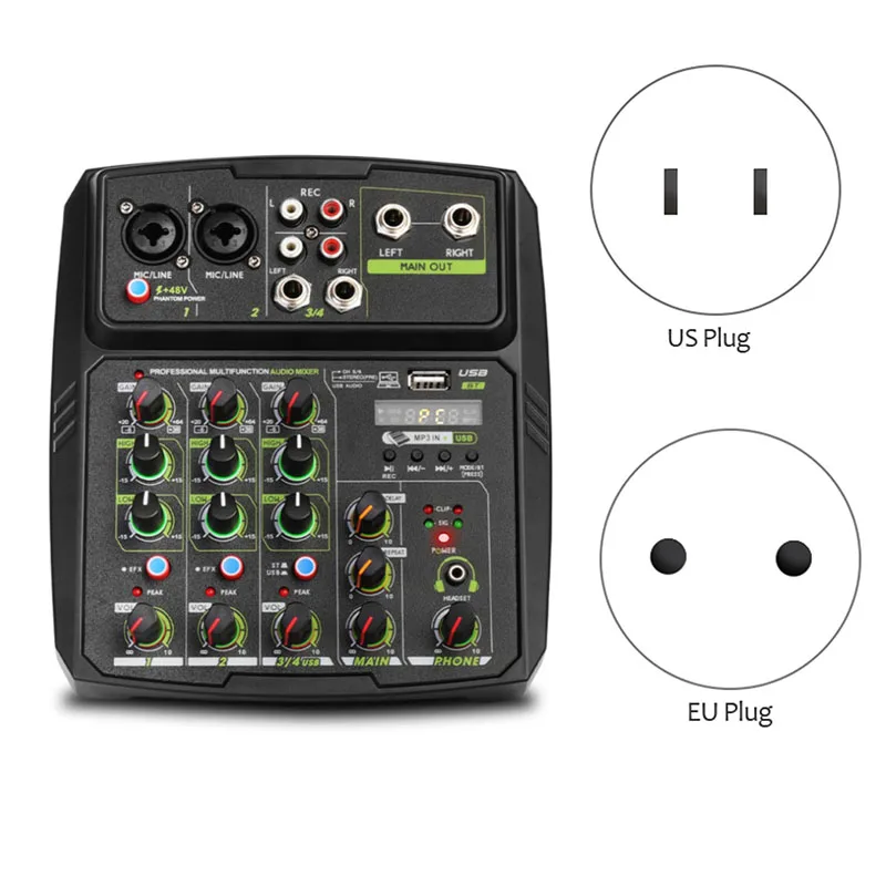 4 Channels Mixing Console Music Recording Audio Mixer Mini Computer Studio Equipment USB with Sound Card
4 Channels Mixing Console Music Recording Audio Mixer Mini Computer Studio Equipment USB with Sound Card
