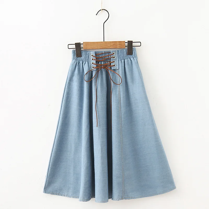 Fashion Elastic Waist Long Small fresh tie Denim Skirts all-match mid-length Women High Waist A-Line Bandage Jeans Skirts N0061
Fashion Elastic Waist Long Small fresh tie Denim Skirts all-match mid-length Women High Waist A-Line Bandage Jeans Skirts N0061