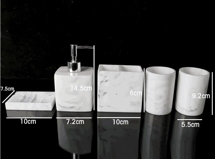 Marble Texture Resin Bathroom Five-piece European Creative Wash Set Soap Box Toothbrush Holder Lotion Bottle Tray Bathroom Suppl