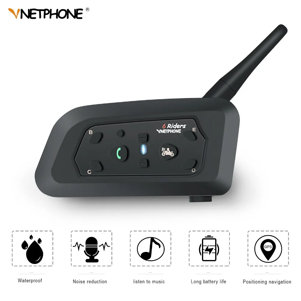 Домофон для мотоциклетного шлема V6 Pro Bluetooth 6 всадников динамик 1200 м беспроводная