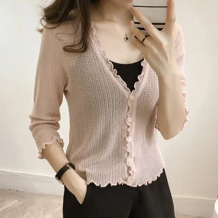 Ice Silk Sweater Women's Cardigan Short Summer Outerwear Thin Short Coat Wooden Ear Sun Protection Shawl
Ice Silk Sweater Women's Cardigan Short Summer Outerwear Thin Short Coat Wooden Ear Sun Protection Shawl