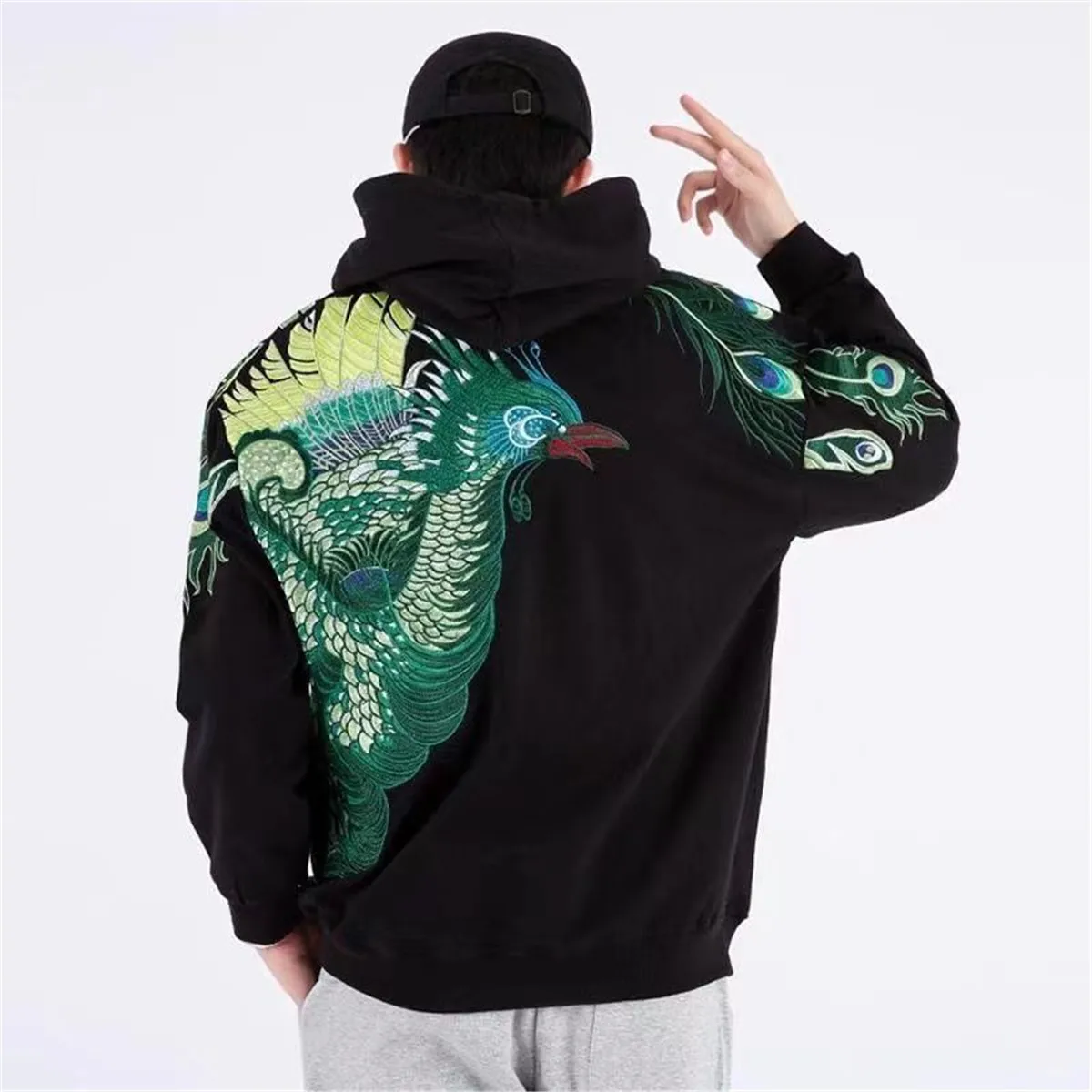 Black Peacock Embroidery Sweatshirt Cartoon Hoodie Funny Long Sleeve Gothic Harajuku High Street Tops Streetwear Men Clothes
Black Peacock Embroidery Sweatshirt Cartoon Hoodie Funny Long Sleeve Gothic Harajuku High Street Tops Streetwear Men Clothes
