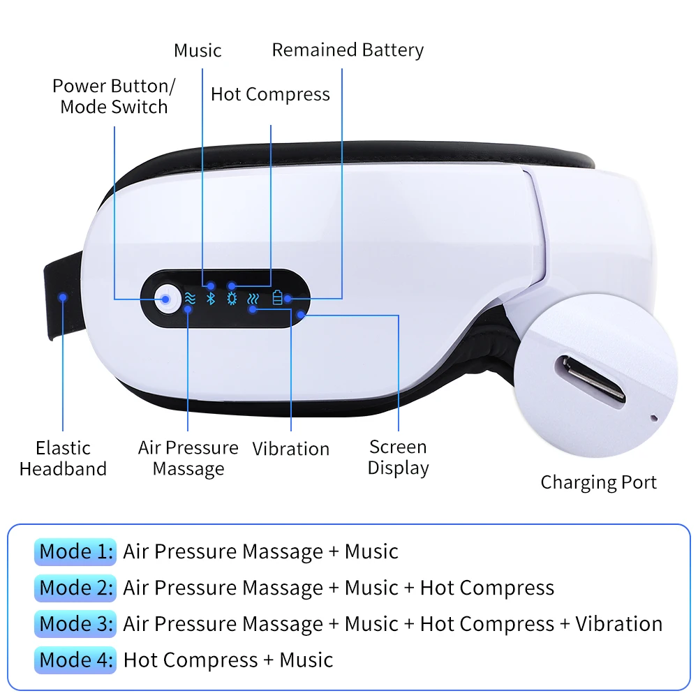 Smart Eye Massager Air Pressure Hot Compress Massage Glasses Bluetooth Music Eyes Massage Device USB Rechargeable Relive tired
Smart Eye Massager Air Pressure Hot Compress Massage Glasses Bluetooth Music Eyes Massage Device USB Rechargeable Relive tired