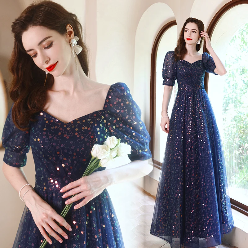 Blue Puff Sleeve Sequined Plus Size Bridesmaid Wedding Party Evening Dresses for Women
Blue Puff Sleeve Sequined Plus Size Bridesmaid Wedding Party Evening Dresses for Women
