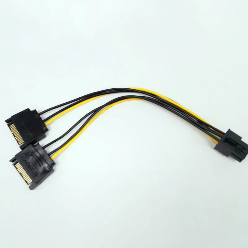 

dual Male SATA 15pin to PCIE PCI-e PCI Express Male 6p 6pin GPU For Graphics Card power supply cable 18AWG 20cm for Miner Mining