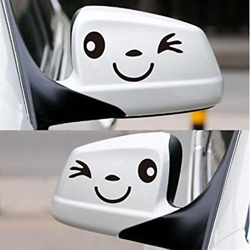 

2 Pcs Reflective Cute Smile Car Sticker Rearview Mirror Sticker Car Styling Cartoon Smiling Eye Face Sticker Decal For All Cars
