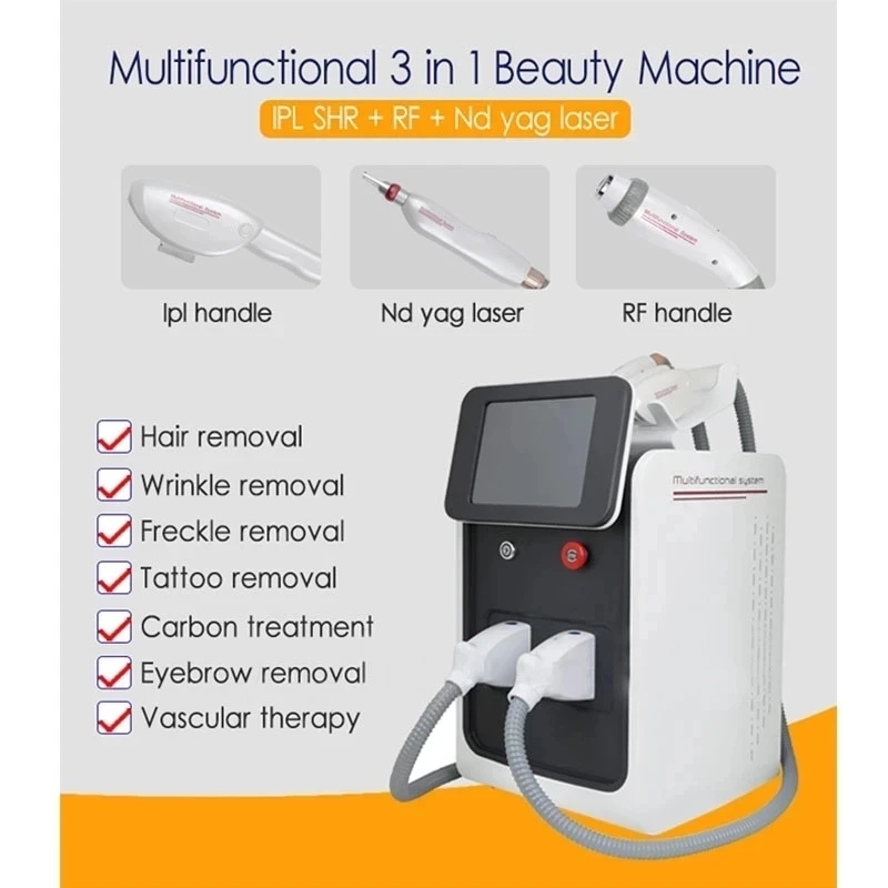 3 in 1 Multifunctional IPLOPTSHR Laser Best Selling Painless Hair Removal RF Nd YAG Laser Removal Tattoo Skin Younger 2022
3 in 1 Multifunctional IPLOPTSHR Laser Best Selling Painless Hair Removal RF Nd YAG Laser Removal Tattoo Skin Younger 2022