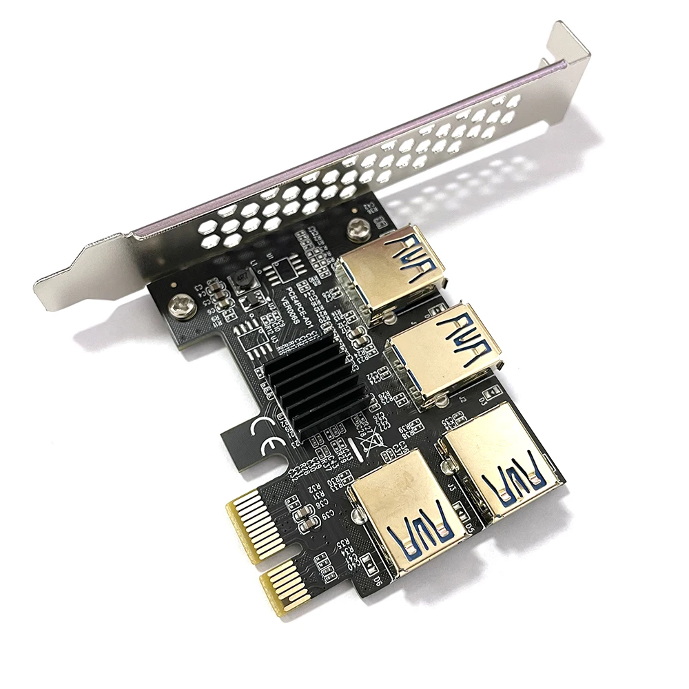 

Gold PCIE PCI-E Riser Card 1 To 4 USB 3.0 Multiplier Hub X16 PCI Express 1X 16X Adapter For Bitcoin ETH Mining Miner Connectors