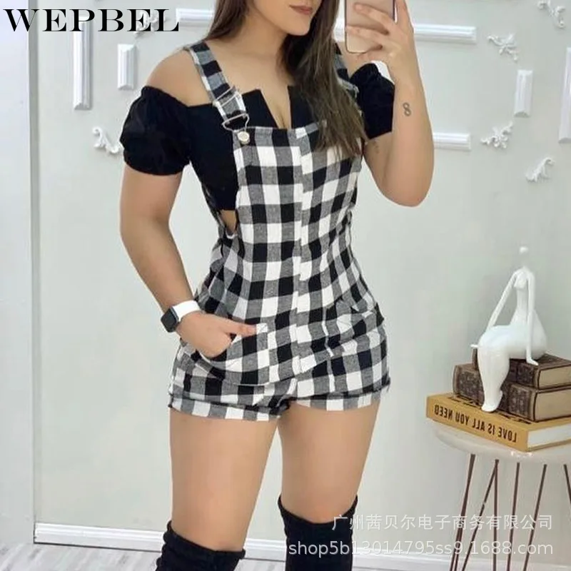 WEPBEL Casual Slim Playsuits Women's Plaid High Waist Playsuits Summer Fashion Spaghetti Strap Pocket Straight Playsuits
WEPBEL Casual Slim Playsuits Women's Plaid High Waist Playsuits Summer Fashion Spaghetti Strap Pocket Straight Playsuits