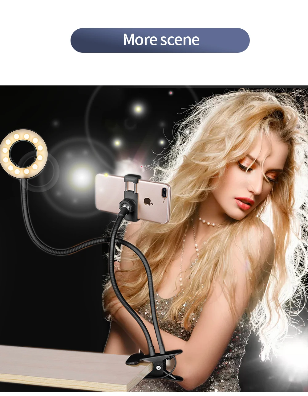 Universal Selfie Ring Light with Flexible Mobile Phone Holder Lazy Bracket Desk Lamp LED Light for Live Stream Office Kitchen
Universal Selfie Ring Light with Flexible Mobile Phone Holder Lazy Bracket Desk Lamp LED Light for Live Stream Office Kitchen