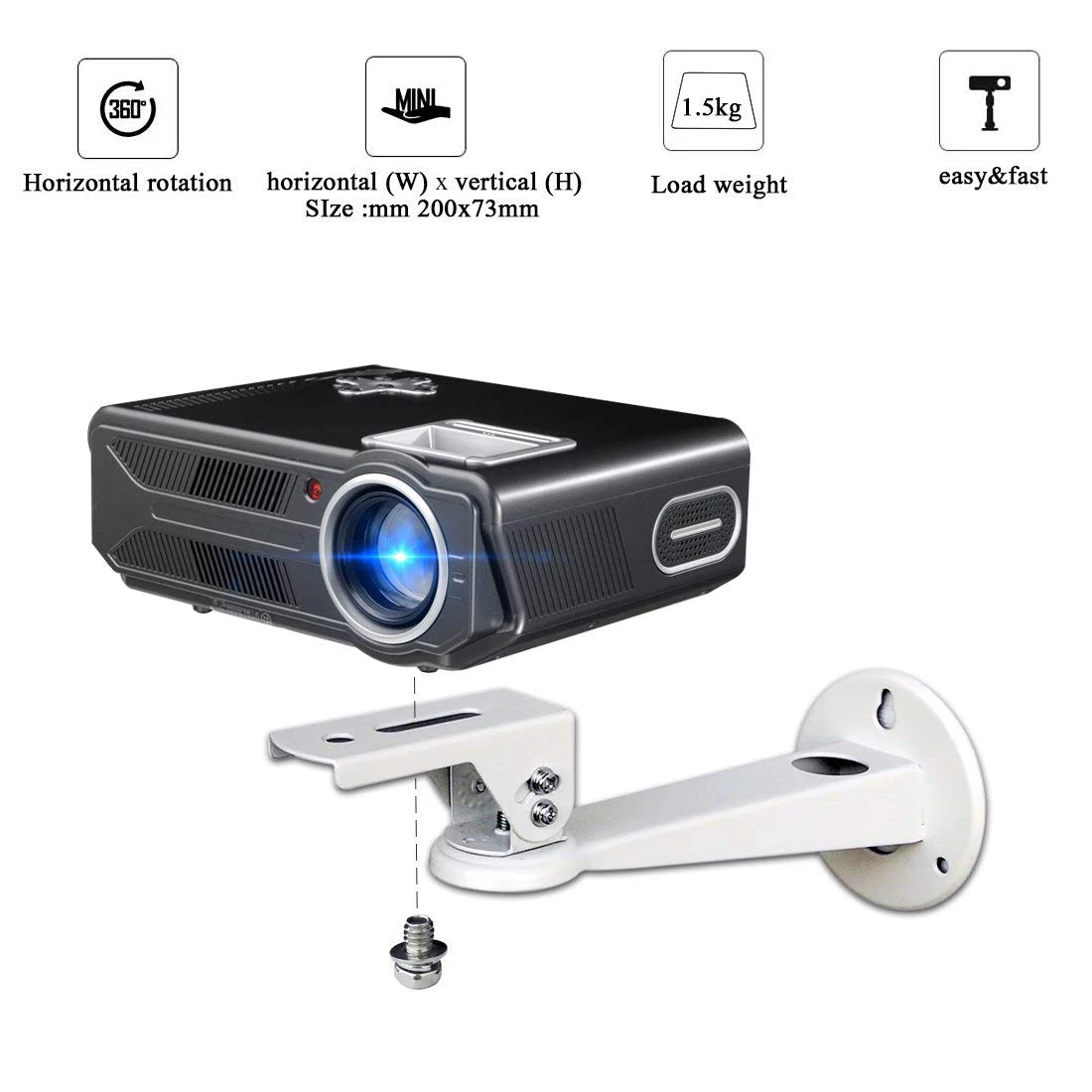 360° Mini Projector Universal Metal Projection Rotatable Bracket Fixer Ceiling Wall Mount ForYG400 RD805YG500 Wall Mount
360° Mini Projector Universal Metal Projection Rotatable Bracket Fixer Ceiling Wall Mount ForYG400 RD805YG500 Wall Mount