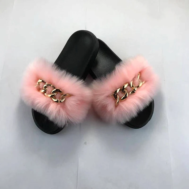 2021 Fashion Woman's Slippers Fur Patchwork Metal Chain Women Furry Shoes Open Toe Flip Flops Lady Slides Plush Female Autumn
2021 Fashion Woman's Slippers Fur Patchwork Metal Chain Women Furry Shoes Open Toe Flip Flops Lady Slides Plush Female Autumn