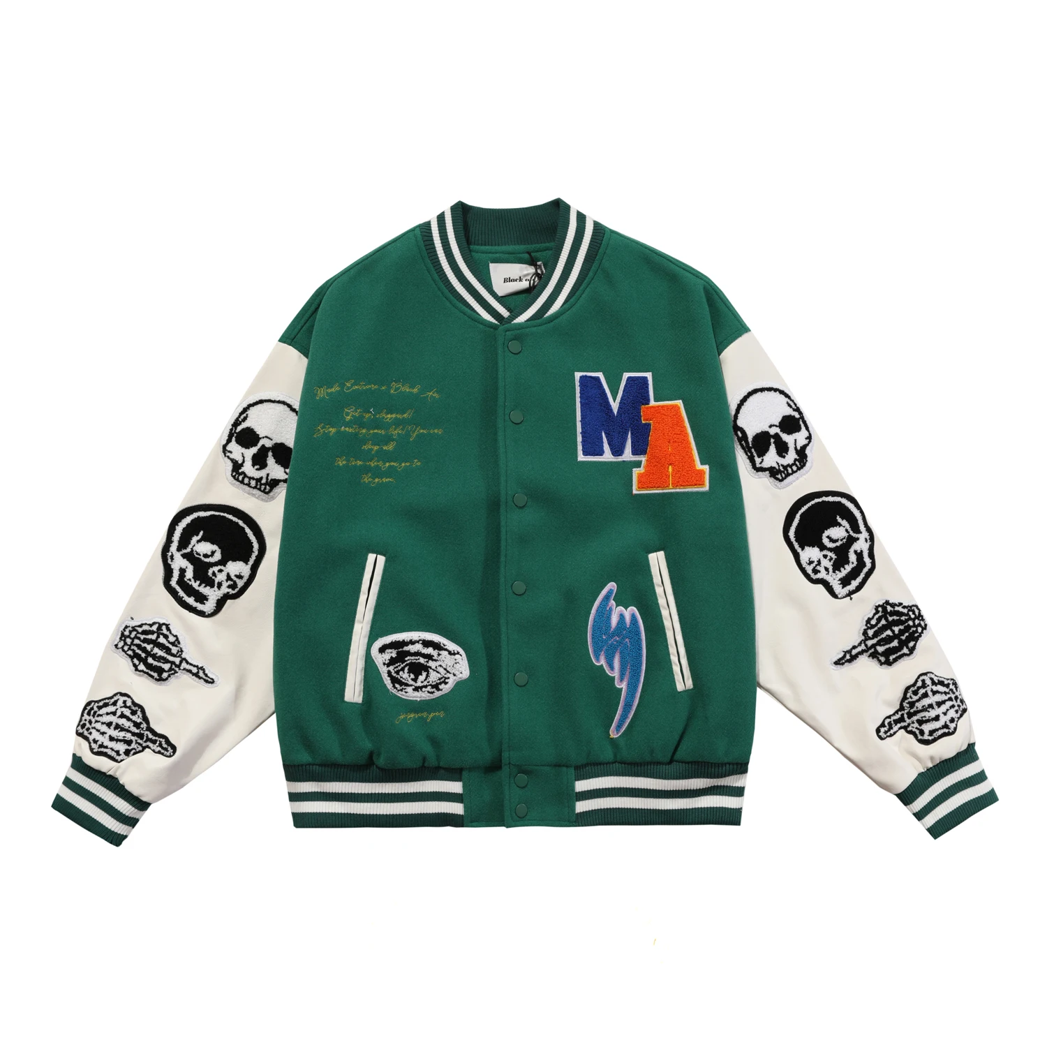2021 Mens Hip Hop Varsity Jackets Furry Skull Patchwork Color Block Bomber Jackets Men Harajuku Streetwear Baseball Coats Unisex
2021 Mens Hip Hop Varsity Jackets Furry Skull Patchwork Color Block Bomber Jackets Men Harajuku Streetwear Baseball Coats Unisex